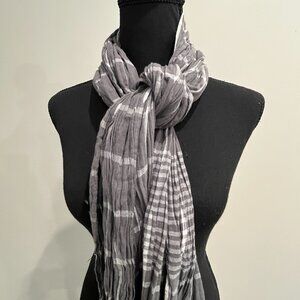 Grey and Silver Striped Cotton Scarf - Lightweight
